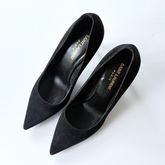 Saint Laurent Black Suede Pointed Toe High Heel Pumps 37 - Picture 16 of 16